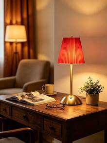 Pleated Fabric Lampshade LED Desk Lamp, Rechargeable Touch Wireless Table Lamp, Modern Metal Bedside Night Light, Home Bedroom Dining Room Decorative Atmosphere Light - One Size Fits All - View 2