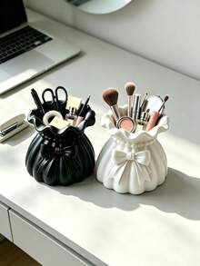 Pot Tanaman Sukulen Berbentuk Dompet dengan Pita Cetak 3D, Warna Hitam, Pot Bunga Saku dengan Tepi Bergelombang Kreatif, Vas Dekorasi Tanaman Hijau untuk Meja, Penyimpanan Meja - A - View 2