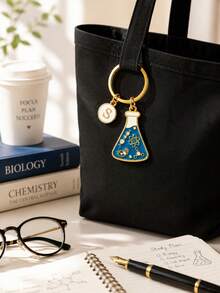 Creative Chemistry Flask Keychain With 26 Letter Charms, Graduation Season Student Souvenir Gift, Personalized Backpack Charm - Blue Beaker - View 3
