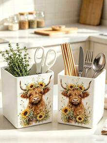 1 hộp lưu trữ đa năng họa tiết bò Highland - giá đựng dụng cụ bàn ăn, kệ sắp xếp bàn làm việc (phù hợp đựng dụng cụ bàn ăn, ống hút, túi trà, bút, điều khiển từ xa), thiết kế nhỏ gọn tiết kiệm không gian, phù hợp cho nhà bếp, văn phòng, phòng khách - Nhiều màu - Xem 4