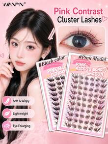 WANPIN WAN PIN School Girl 10-Row Large Capacity Cluster False Eyelashes, 9-12mm C Curl Natural Slim Style, Mixed Length Segmented Lashes, 3D Voluminous Layered Design, Glue-Free Option, Easy To Wear, Suitable For Daily Eye Makeup - C - View 4