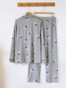 2pcs/Set Men's Long Sleeve Lapel Pajama Set, Loose Fit Comfortable Loungewear Cardigan, Suitable For Spring And Autumn - Light Grey - View 2