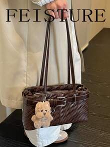 FEISTURE 1pc Fashionable Women's Underarm Shoulder Bag With Strap Decor, Suitable For Daily Outings, Dates, Commuting - Coffee - View 3