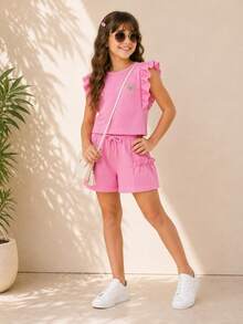 GIRLS' RUFFLE TOP + SHORTS SET - Pink - View 2