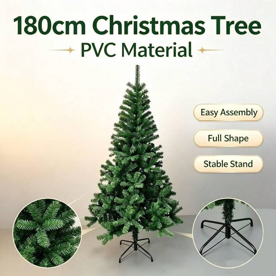 Classic Green 1.8m Large Christmas Tree, Nordic Style Artificial Tree, Dense ‑Friendly PVC, Decorative Ornament For Home And Hotel - Green - View 1
