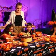3 Packs/1-Pack Halloween Tablecloth, Disposable Plastic Tablecloth (54"X108") | Halloween Pumpkin Party Table Decorations, Suitable For Indoor And Outdoor Use - Multicolor - View 3