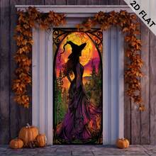 Halloween Ghost Door Curtain - Witch, Full Moon, Bat And Pumpkin Pattern _ Durable Polyester Fiber Outdoor_Indoor Decoration - A - View 4