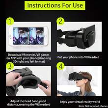 Byson 虛擬實境 VR 頭戴式 3D 眼鏡頭盔 VR 眼鏡，適用於電視、電影與電子遊戲，相容 iOS、Android，支援 4.7-7 吋 - 彩色 - 查看 12