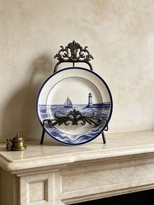 Vintage Ornate Iron Plate Display Stand Decorative Dish Holder Retro Scrollwork Easel For Picture Photo Frame Desktop Vanity Cabinet Tabletop Home Ornament Housewarming Gift - Retro - View 5