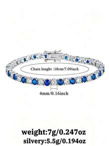 1pc High-End Exquisite 925 Sterling Silver Zirconia Tennis Chain Fashion Bracelet, Suitable For Women's Daily Wear, Gatherings, Commuting, Also As A Holiday Gift For Women - Purple - View 4