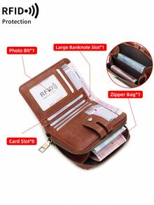 FOREVER MIYIN RFID Blocking Wallets For Women, Bifold Short Zip Purse With Snap Button, Key Ring, Multi‑Card Slots ID Photo Window Coin Pocket For Daily Use - Multicolor - View 7