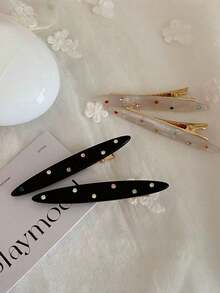 Set 2 Jepit Rambut Bergaya Korea dengan Hiasan Berlian Imitasi Warna-warni untuk Wanita, Hitam & Putih Mutiara, Resin, Jepit Rambut Samping, Aksesori Rambut Anti Selip, Sempurna untuk Penggunaan Sehari-hari, Kampus, Kantor, Pesta, Perjalanan, dan Kembali ke Sekolah, Hadiah Sepanjang Musim - MultiWarna - View 9