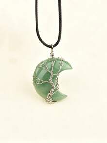 Natural Crystal Moon Tree Of Life Pendant, Healing Crystal Stone Necklace, Meditation Healing Natural Crescent Moon Pendant - Moon Pendant - View 6
