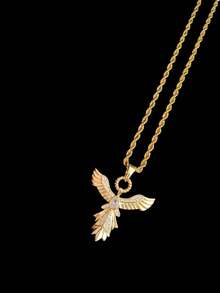 European And American Phoenix Necklace, Copper Inlaid Zirconia Stone, Vintage Style Pendant Necklace Jewelry Accessory Gift For Women - Yellow Gold - View 5