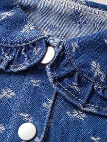 Young Girls Exquisite Peter Pan Collar Korean Style Sweet Girl Jacket Top With Matching Straight Leg Denim Jeans Set, Autumn New Versatile Comfortable - Dark Wash - View 6