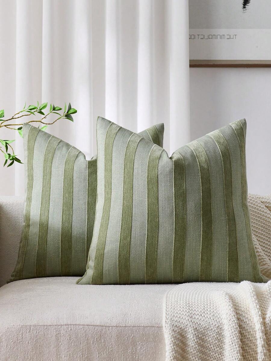 1pc Olive Green 3D Striped Decorative Pillow Cover (Pillow Insert Not Included), Fashionable Modern Soft Chenille Accent Vintage Textured Cushion Cover, Suitable For Home Sofa, Bedroom, Decor, All Seasons