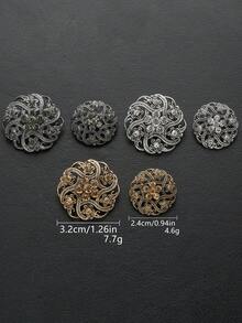 4pcs/Pack Flower Hollow Rhinestone Inlaid Classical Exquisite Textured Metal Large Buttons For Coats, Sweaters, Uniforms, School Uniforms, Suits, Jackets, DIY Bags, Shoes, Hats, Handicraft Accessories - Multicolor - View 3