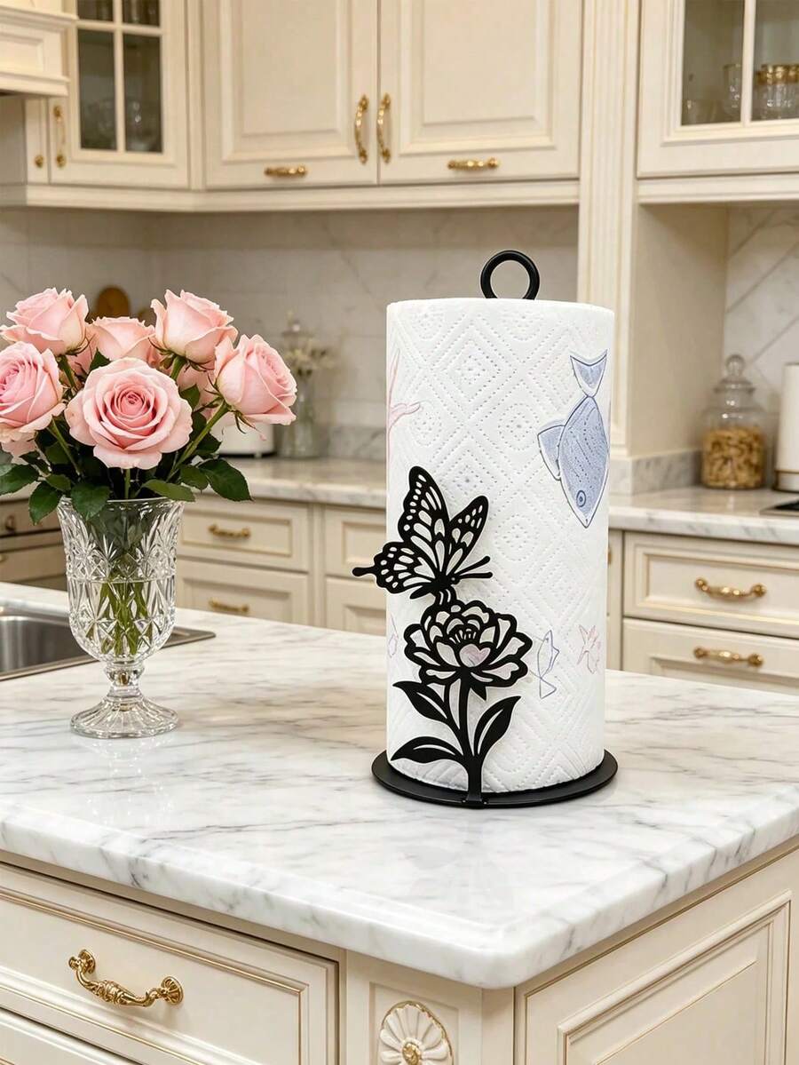 This Kitchen Paper Towel Holder Features Butterfly And Floral Patterns, Combining Elegant Design With Practical Functionality To Add A Stylish Touch To Your Kitchen - Multicolor - View 1