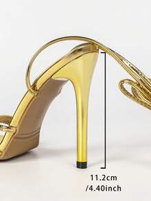 Metallic Gold Round Toe Wrap Around Ankle Straps Stiletto Heel Sandals Women Summer Wedding Club Evening Party Dress Heels - Gold - View 7