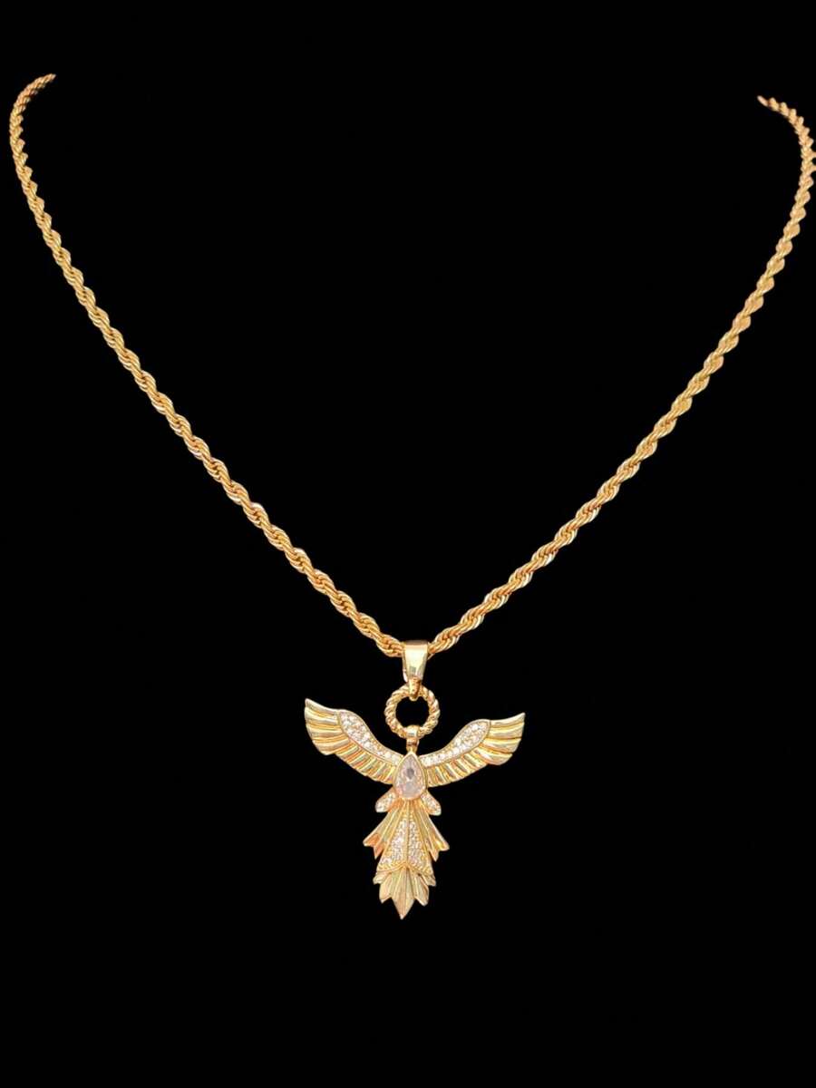 European And American Phoenix Necklace, Copper Inlaid Zirconia Stone, Vintage Style Pendant Necklace Jewelry Accessory Gift For Women - Yellow Gold - View 1