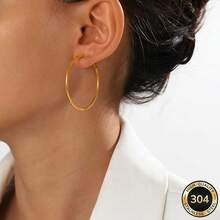1 Pasang, Baja Tahan Karat, Anting Bulat, Dipersonalisasi, Modis, Emas 18K, Anting Geometris - Emas - View 1