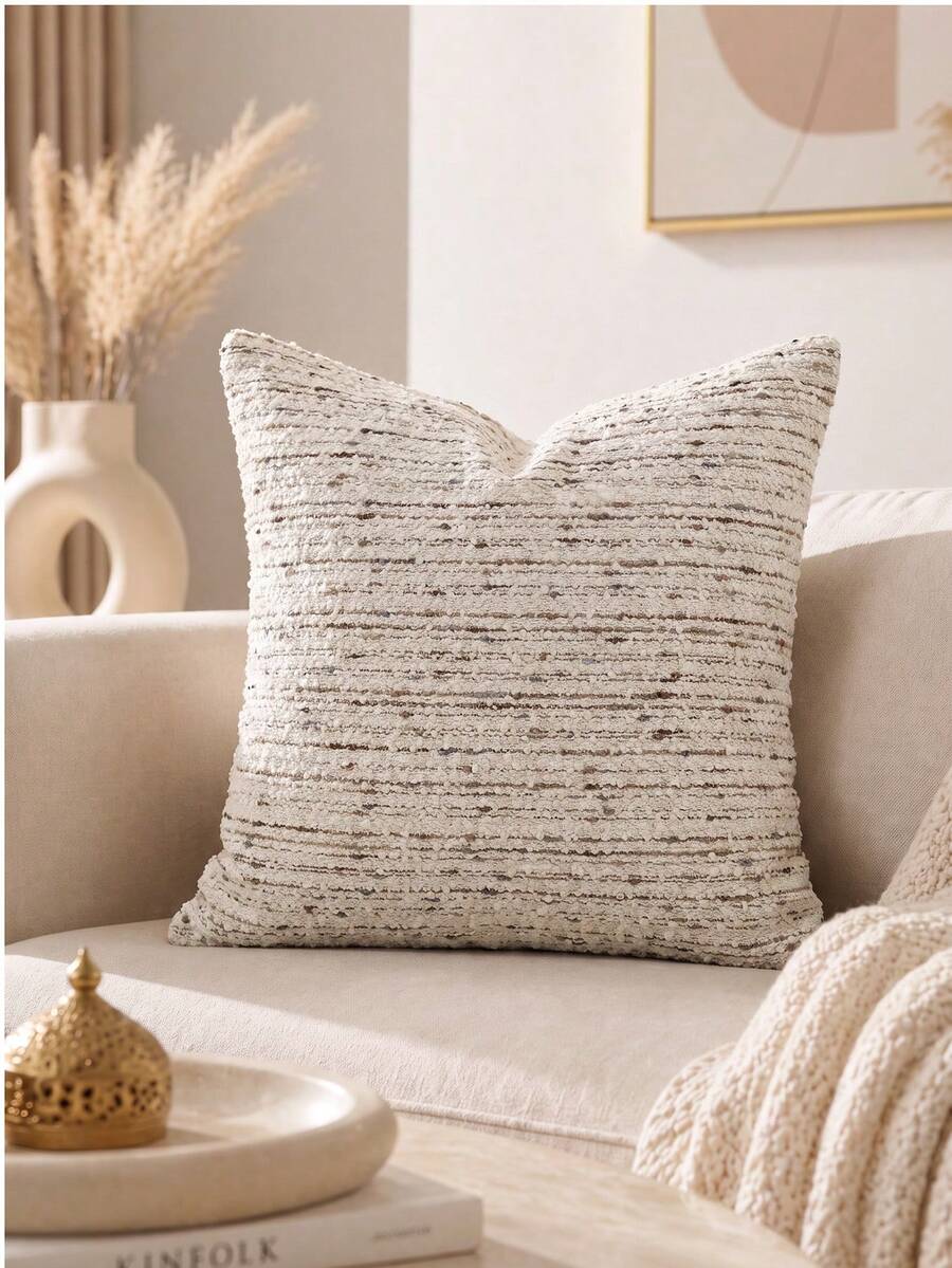1pc (Pillow Insert Not Included) Faux Plus Fleece Thick Multi-Color Stripe Pattern Cushion Cover, Modern Fashion Polyester Fiber Colorful Circle Yarn Decorative Pillow Case, Suitable For Home Sofa Bedroom Decor, All Seasons - White - View 1