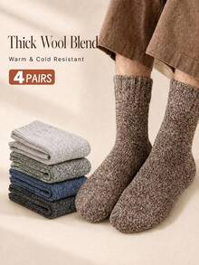 4 Pairs Random Color Fleece Socks, Soft Mid-Calf Socks, Unisex, Suitable For Winter Sports - Multicolor - View 5
