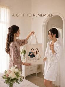 Tas Tote Potret Foto Kustom, Nama dan Tanggal yang Dipersonalisasi, Tas Bahu Seni Cat Air, Hadiah Sentimental untuk Pasangan, Ulang Tahun Pernikahan, dan Penggunaan Sehari-hari - MultiWarna - View 3