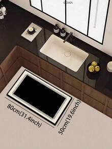 1pc Minimalist Black & White Striped Border Diatom Mud Kitchen Mat, 3.5mm Trimmable, Suitable For Kitchen, Bathroom, Entryway, Living Room, Rubber Non-Slip, Absorbent, Anti-Fatigue, Wear-Resistant Floor Mat For Whole House - Multicolor - View 6