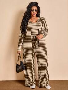 BIUBIU Casual 3 Pieces Outfit For Women Top, Fall Ready Co-Ord Set Elegant - Brown - View 7