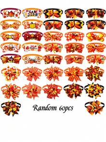3/10/30/60Pcs Autumn Thanksgiving Maple & Pumpkin Pet Bow Ties, Adjustable Elastic Ribbon Decor, Multi Patterns For Small & Medium Dogs & Cats, Pet Photoshoot Props For Daily & Party, Ideal Gifts For Pet Birthday, Thanksgiving & Christmas - Multicolor - View 15