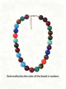1pc European And American Bohemian Round Geometric Cloud Multicolor Beaded Necklace, Stainless Steel 18K Gold Lobster Clasp, Gift & Daily Wear - Handmade Resin Beaded Stainless Steel Necklace - View 59