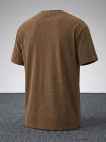 Men's Solid Color Waffle Knit Texture T-Shirt, Round Neck Drop Shoulder Loose Fit Short Sleeve Casual Top, Suitable For Summer Outdoor Wear - Coffee Brown - View 5