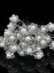 20/10 Pcs Set Fashion Wedding Bride Faux Pearl Flower Crystal Rhinestone Hair Clip Bridesmaid Headpiece Hairpin Bridal Hair Fork Hair Comb - Silver - View 2