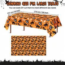 3 Pieces1-Piece Halloween Evil Kitten Rectangular Tablecloth, Happy Scare Style | Disposable Plastic Cover, Spiders, Bats, Perfect For Trick-Or-Treat Parties, Photo Backdrops, And Indoor/Outdoor Use 54"X108" - Multicolor - View 3