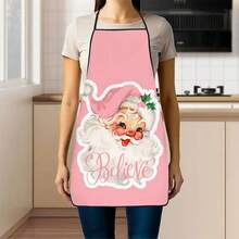 1pc Vintage Pink Santa Claus Print Apron, Santa Claus Wearing Pink Christmas Hat With Holly Berry Accents, Sweet Fresh Vintage Style, Durable Cooking Apron Suitable For Bakers, Cake Decorators, BBQ Enthusiasts, Gardeners, Painters, Nail Artists, Etc. - Perfect Gift For Home And Professional Chefs - Multicolor - View 12