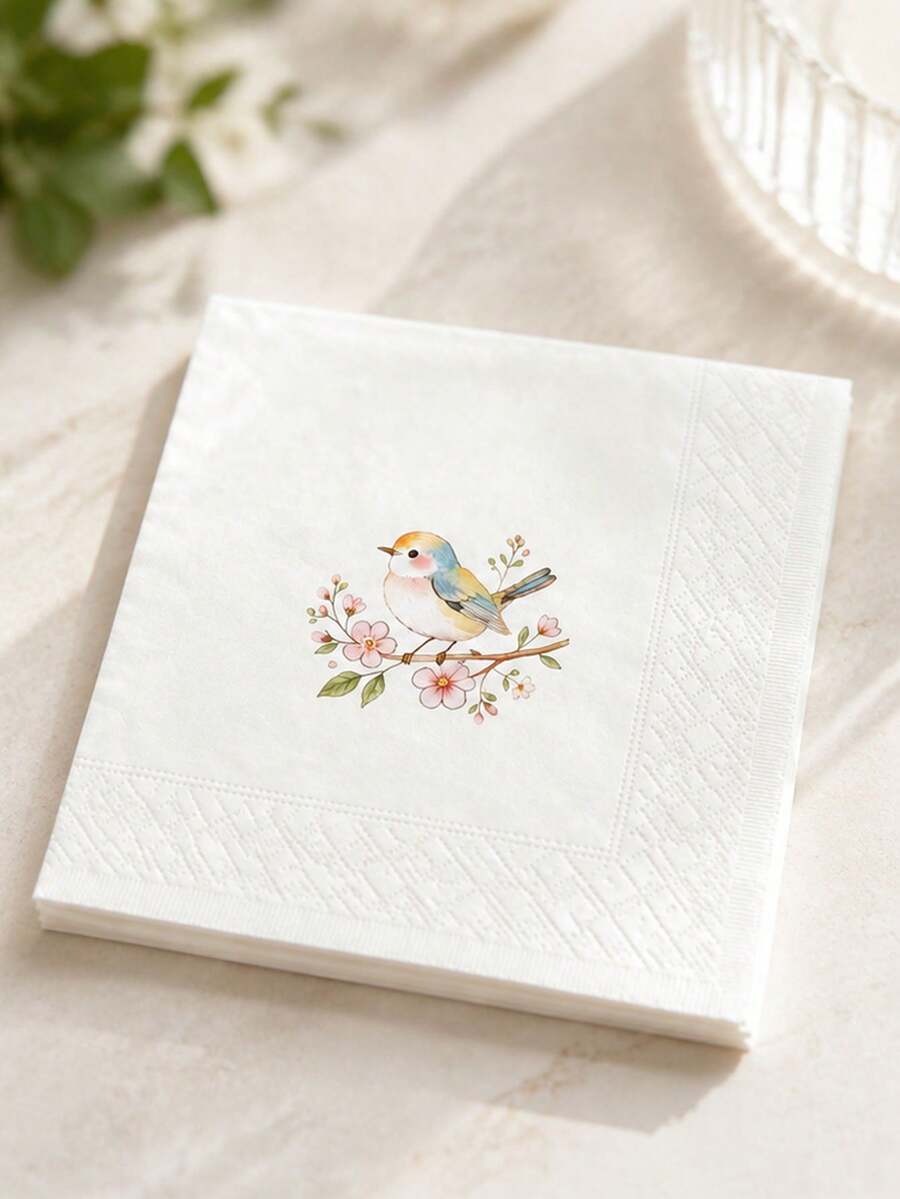 20入/包 鳥類圖案一次性紙餐巾 5x5英吋餐墊 便攜杯墊,適合春季花園生日茶會、戶外嬰兒派對、歡樂兒童慶祝餐點、家庭野餐聚會 - 多款式 - 查看 1