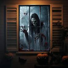 [Party Banner, Bunting_party Banners]1pc, Polyester Material, Halloween Theme Party Window Banner, Skeleton Wizard Hat Design - A - View 6