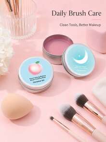 1pc Makeup Brush Cleaning Solid Soap, 3 Designs: Heart, Peach Oolong, Moonfall, Gentle Formula, Powerful Oil Removal, Doesn't Damage Bristles, Removes Makeup Residue And Oil, Gentle Care For Foundation Brushes, Eyeshadow Brushes And Makeup Accessories, Aesthetic Design, Suitable For Home, Salon And Travel, Back To School Gift, Ramadan Gift, Saudi National Day Gift, Women's Gift, Halloween Gift, Christmas Gift - Multicolor - View 3