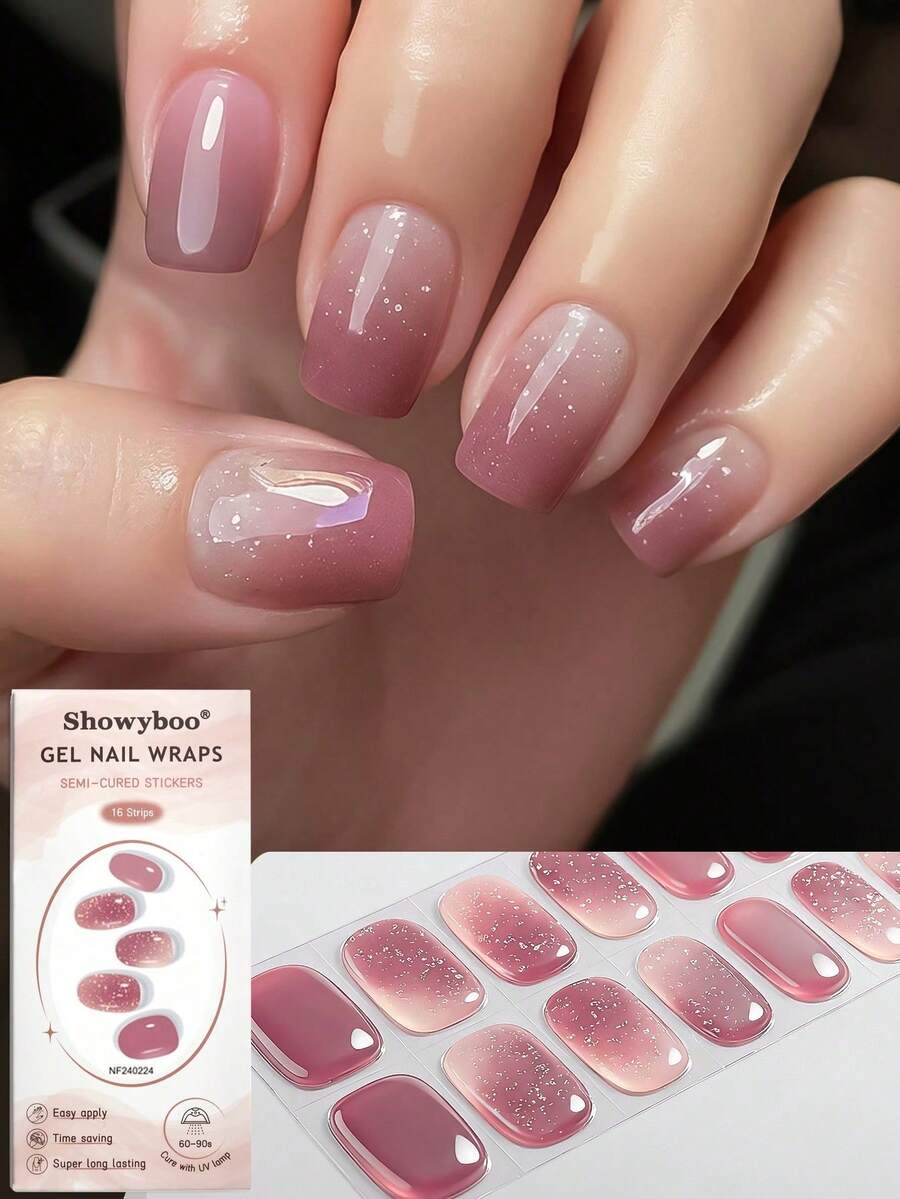 Nail Stickers, Soft Translucent Smoky Pink Full Coverage Nail Stickers, High Gloss Finish, Long-Lasting Wear, Protects Natural Nails, Suitable For Daily Commute, Date, Vacation, Afternoon Tea, Wedding Nail Art - Watermelon Pink - View 1