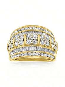 Elegant Luxury Multi-Layer Synthetic Cubic Zirconia Wide Ring, Designed For Women, Exquisite Jewelry Accessory For Festivals, Weddings And Parties, Graceful Jewelry, Perfect Anniversary Gift - Gold - View 2