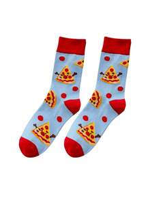 1/4 par de calcetines divertidos con estampado de comida a media pantorrilla, patrón de pizza, galleta, pan, fresa y dibujos animados, calcetines versátiles y lindos para niñas - Multicolor - Ver 3