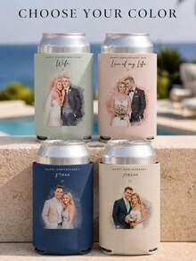 1pc Customized Cup Covers, Watercolor Couple Photo Cup Covers, Personalized Anniversary Cup Covers, Couple Customized Cup Covers, Wedding Commemorative Gifts, Customized Photo Drinking Cup Covers, Anniversary Party Small Gifts. - Multicolor - View 5
