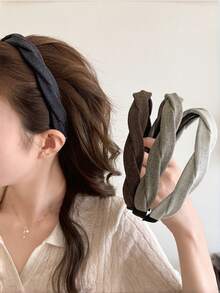 4件組女款高級復古優雅純色編織髮箍，適合日常配戴與洗臉使用 - 彩色 - 查看 4