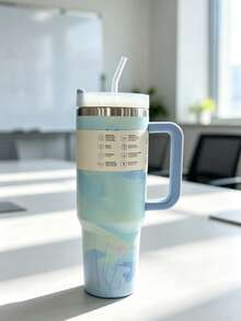 New Flat Bottom Cup With Handle And Straw 40oz | Travel Cup Holder | Insulated Stainless Steel Cup | - Multicolor 40oz - View 15