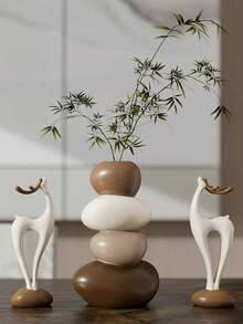 1件疊石花瓶，現代美學好運桌面雕塑，多功能桌面花卉容器 - 均碼1 - 查看 1