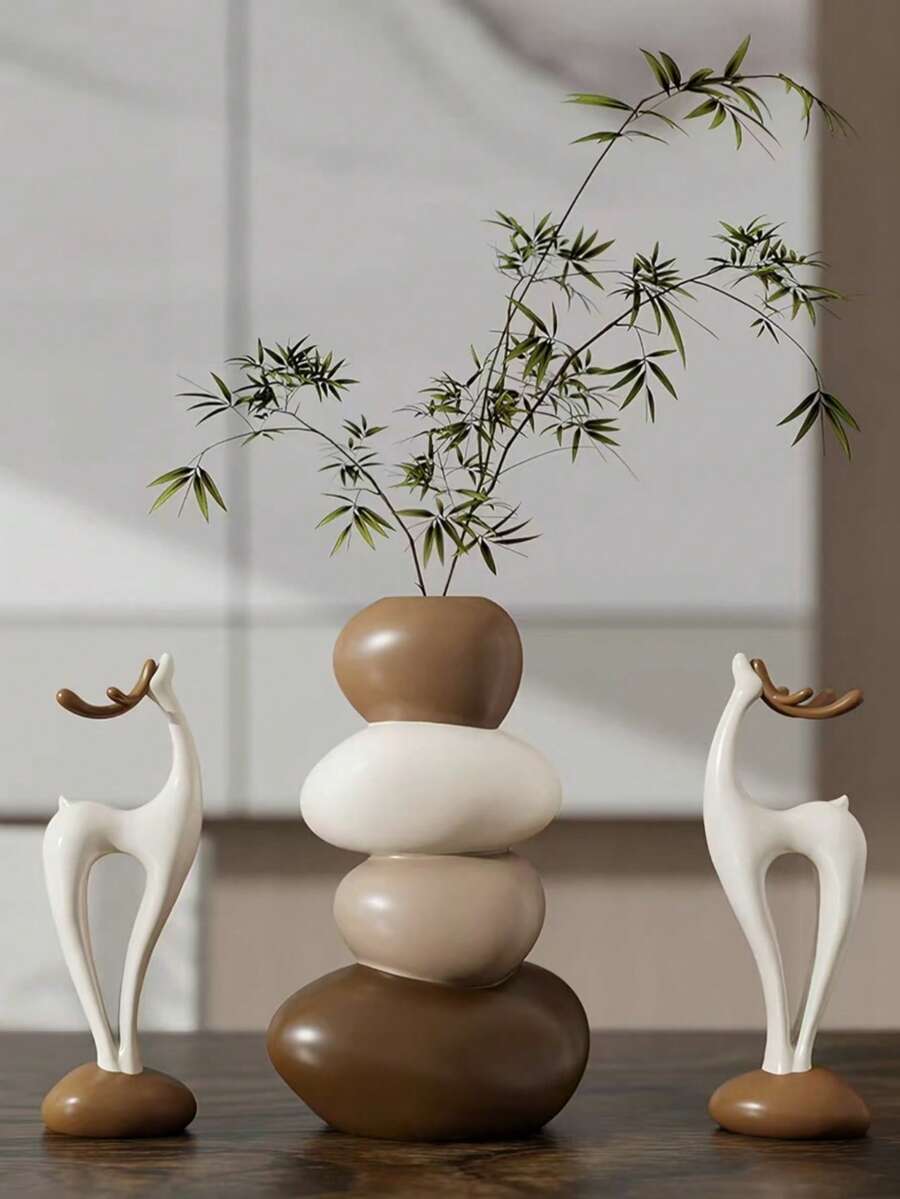1件疊石花瓶，現代美學好運桌面雕塑，多功能桌面花卉容器 - 均碼1 - 查看 1
