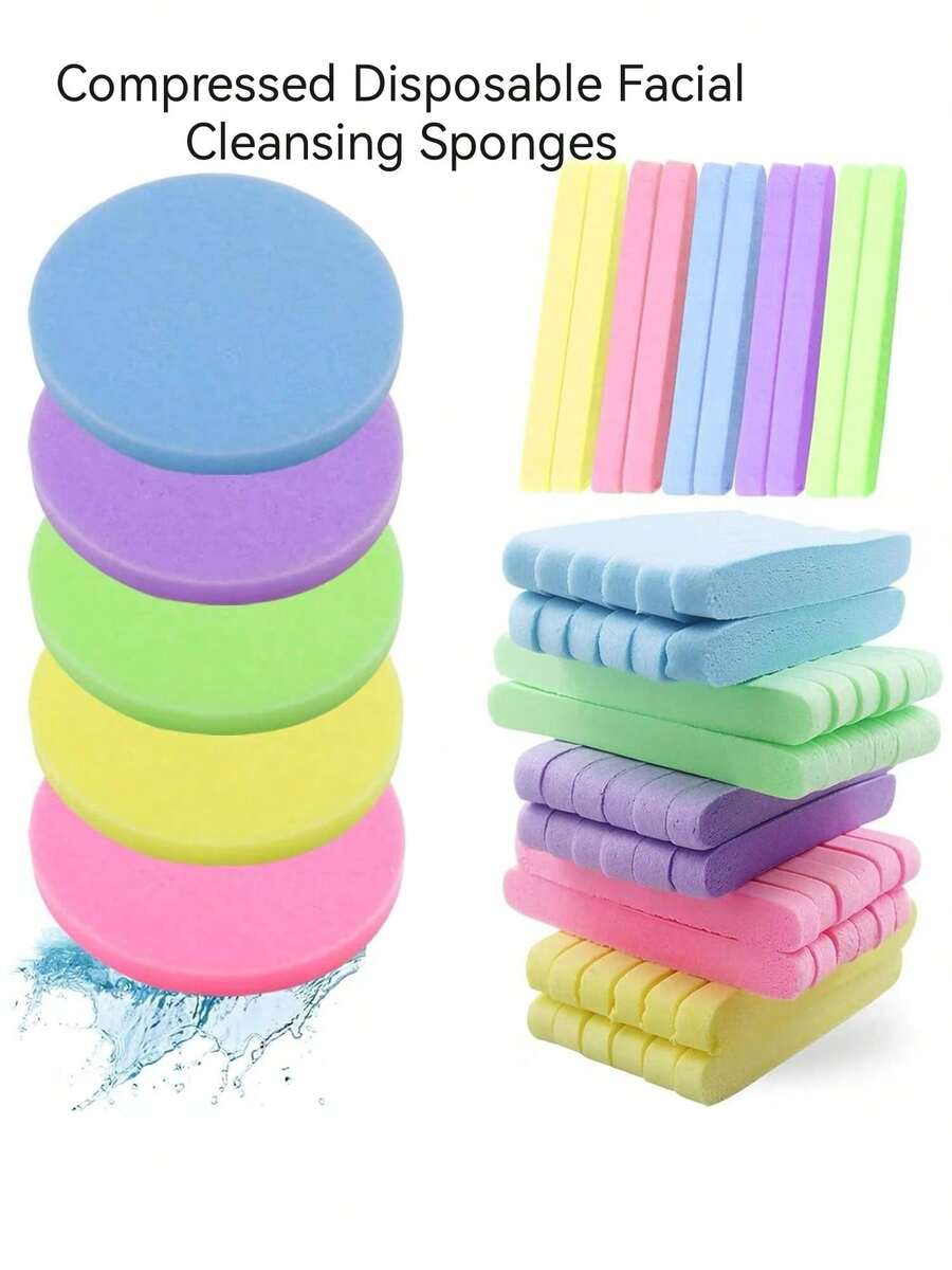 50pcs Disposable Compressed Cosmetic Sponge Pads For Face Mask, Makeup Removal, Exfoliating - Multicolor - View 1