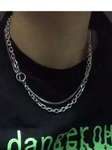 Kalung Gesper OT Berlapis Minimalis, Desain Perhiasan Unisex - Perak - View 6