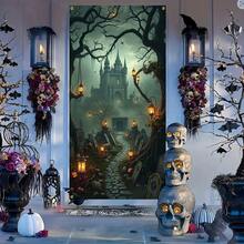 2D Flat Door Banner, 1pc, Halloween Theme, Upcoming Scary Zombie, Door With "Do Not Open" Sign, Spooky Haunted House Entrance Decoration - A - View 5